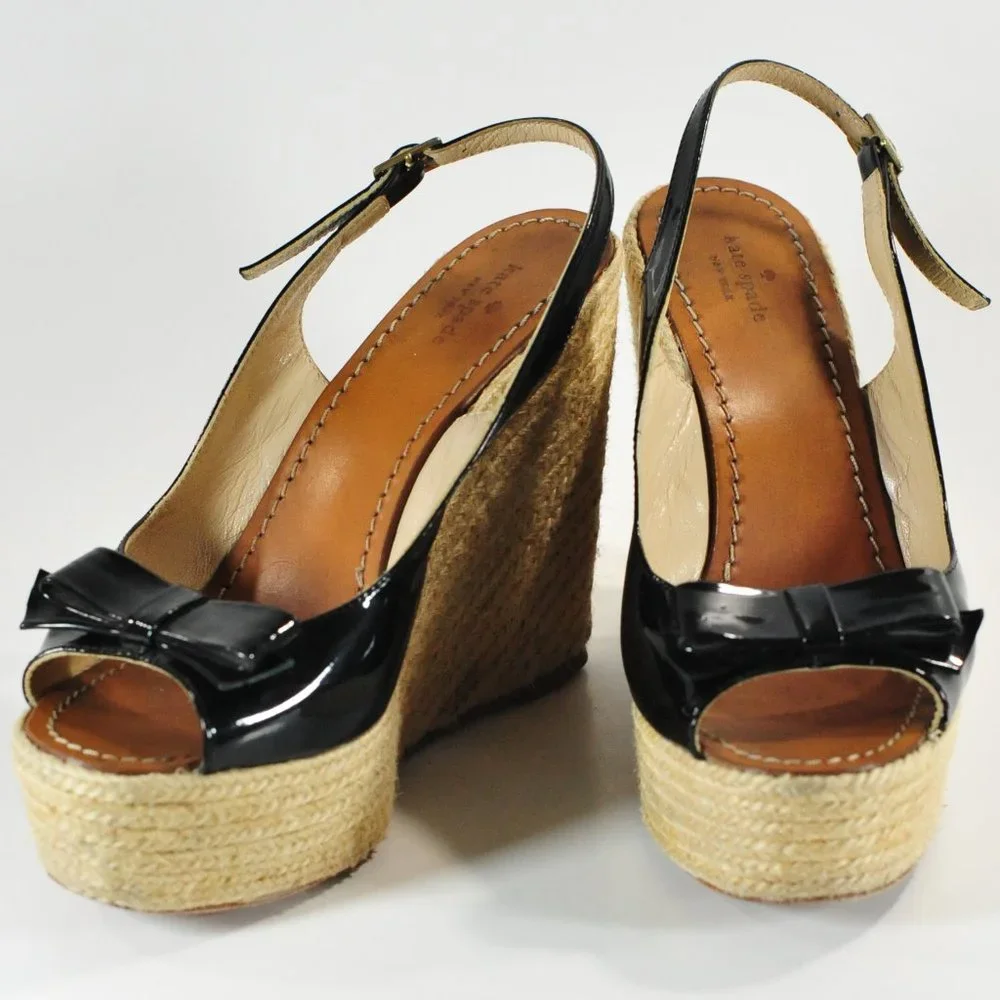 Kate Spade New York Black Patten Leather & Jute Wedge